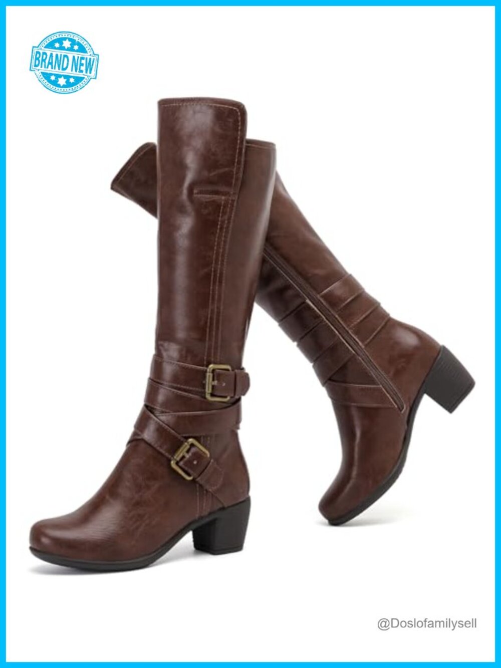 Women's Knee High Heeled Boots Faux Leather Pointed Toe Side Zip